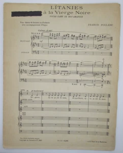 Poulenc Litanies a la Vierge Noire vocal score, organ accompaniment Durand 12695 - Picture 1 of 3