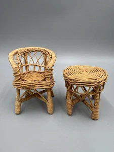 Vintage Wicker Dollhouse Furniture Chair & Table Set - Picture 1 of 10