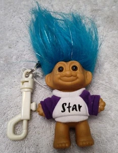 Vintage Troll Doll Tinsel Blue Hair Keychain Backpack Purse Clip W/Star T-shirt! - Picture 1 of 7