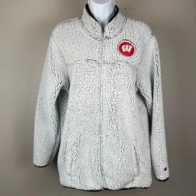 Wisconsin Badgers Champion Sherpa Jacket Full Zip NCAA Gray Medium M - Image 1 of 4
