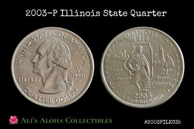 2003-P Illinois Quarter Off-Center/Partial Tilted Collar/DDO/DDR - Image 1 of 3