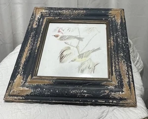 Vintage Farm House Bird Picture 13 X 13 Home Decor Country Blue Distressed Frame - Picture 1 of 6