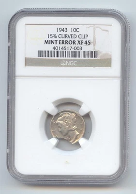 1943 Mercury Dime Error, 15% Curved Clip, NGC XF-45 - Image 1 of 2