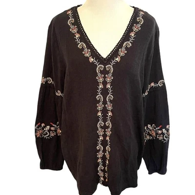 Top J. Jill Gasa Bordado Mujer Mediano Pequeño Negro Cuello en V Boho Campesino  Foto 1 de 4