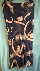 Anna Namba Silk Skirt Pull On Elastic Waist Peacock Feather Design sz.S - Picture 1 of 6