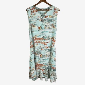 BeachLunchLounge Sleeveless Lou Lou Dress Size XL Belted Coney Island Print NEW - Picture 1 of 15