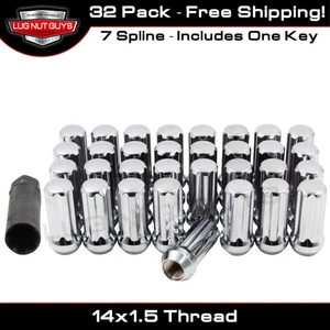 Lug Nuts Spline Acorn 14x1.5 Long Chrome 32 Pieces - Picture 1 of 8