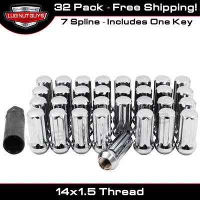 Lug Nuts Spline Acorn 14x1.5 Long Chrome 32 Pieces - Image 1 of 4