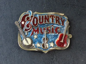 Vintage 1983 Great American Buckle Co Country Music Brass and Enamel Belt Buckle - Picture 1 of 5