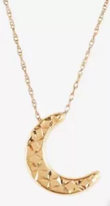 10K Yellow Gold Diamond Cut Reversible Moon on Adjustable Chain BRAND NEW USA - Picture 1 of 4