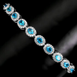 Unheated Oval Apatite 4x3mm Simulated Cz 925 Sterling Silver Bracelet 7 Inches