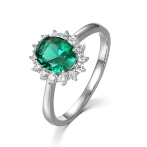 Ladies Handmade 925 Sterling Solid Silver White Sapphire & Emerald Cluster Ring - Picture 1 of 4