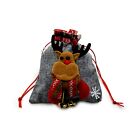 Christmas Gift Bag with Plush Rudolph - Festive Drawstring Pouch for Presents