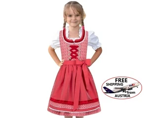 Girls dirndl dress children child Cassy red/3-4 years, sizes 98-104 - Picture 1 of 10