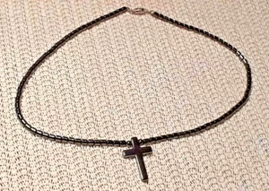 Collar Crucifijo Cruz Cuentas Cilindro 18 Pulgadas Vintage Hematita Cierre Barril - Imagen 1 de 6