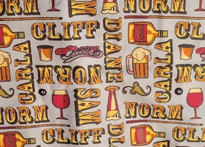 Cheers TV Show Name werfen 100 % Baumwolle Stoff Bar Norm Cliff 1 Yard 44" breit - Bild 1 von 2