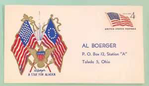 Sc 1132 4c 1959 Old Glory 49 Bandiera Stellare ANNULLATA Cachet Al Boerger - Foto 1 di 2