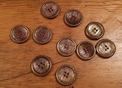 10 VINTAGE BRASS TEXTURED ROUND METAL BUTTONS FREE SHIPPING - Image 1 of 2