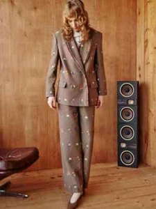 Blazer Celia B "Castaño" Chaqueta Bordada Marrón Talla L UK 14 - Imagen 1 de 2