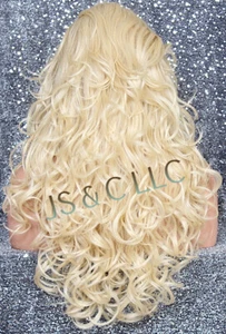 Peluca completa de mezcla de cabello humano largo rizado calor OK rubia pálida 613 WBT - Imagen 1 de 6