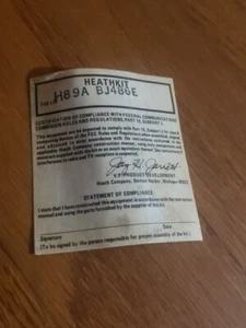 ONE New Heathkit Model H89A Compliance Label - Picture 1 of 2