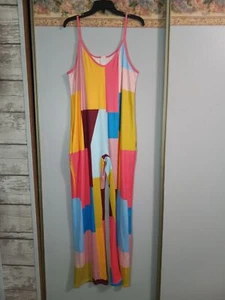 Colorblock Large Stretch Comfy Colorful Art To Wear One Piece Casual Retro Jumps - Picture 1 of 6