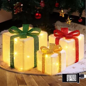 Christmas Decorations Set of 3 10"-8"-6" Large Christmas Lighted Gift Boxes 8... - Picture 1 of 8