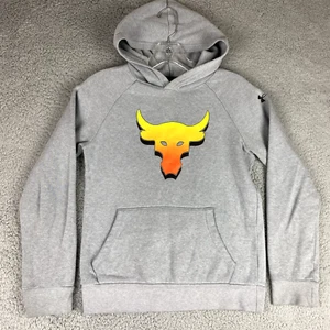 Under Armour Project Rock Sweatshirt Boy M Gray Big Logo Bull Loose Fleece Youth - Picture 1 of 11