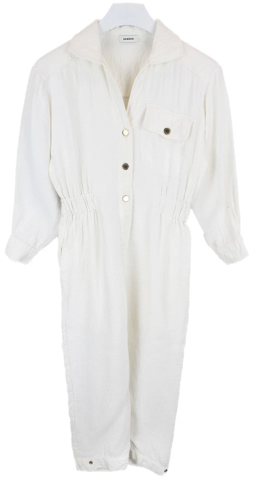 Sandro Overall Damen (Eu) 34 Leinen Mischung V-Ausschnitt 3/4 Ärmel Snap Ivory - Bild 1 von 4