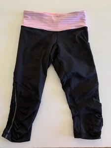 Lululemon Cropped Capri Run Yoga Pants Black Pink Striped Waist Sz 4 Women RARE - Bild 1 von 9