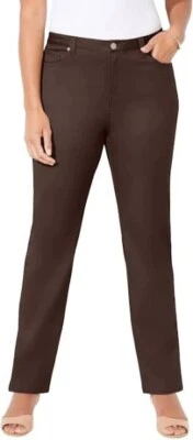Calça feminina Catherines marrom cetim stretch 5 bolsos perna alçada tamanho 16WP - Imagem 1 de 4