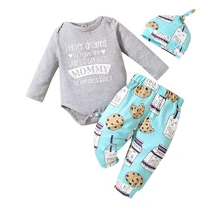 Newborn Infant Baby Clothes Long Sleeve Romper + Pants + Hat 3PCS Outfits Set - Picture 1 of 6