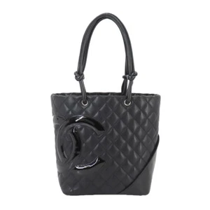 CHANEL Cambon Line Medium Tote Bag Leather Enamel Black A25167 Purse 90242832 - Picture 1 of 11
