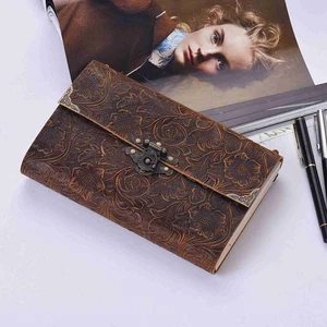 Embossed Pattern Soft Leather Journal Travel Notebook With Lock XHVA - Picture 1 of 8