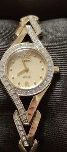 Seiko SUP176 Swarovski Crystal's Ladies Watch 22mm Solar Gold Tone - Picture 1 of 20