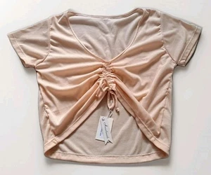 Ruched Crop Top Womens One Size UK 10-14 Ribbed Fabric - Stylish And Sexy - Picture 1 of 3