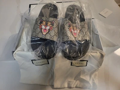 GUCCI MEN AUTHENTIC ANGRY CAT LOGO SLIDE SANDAL SIZE 10,BRAND NEW.  - Image 1 of 4