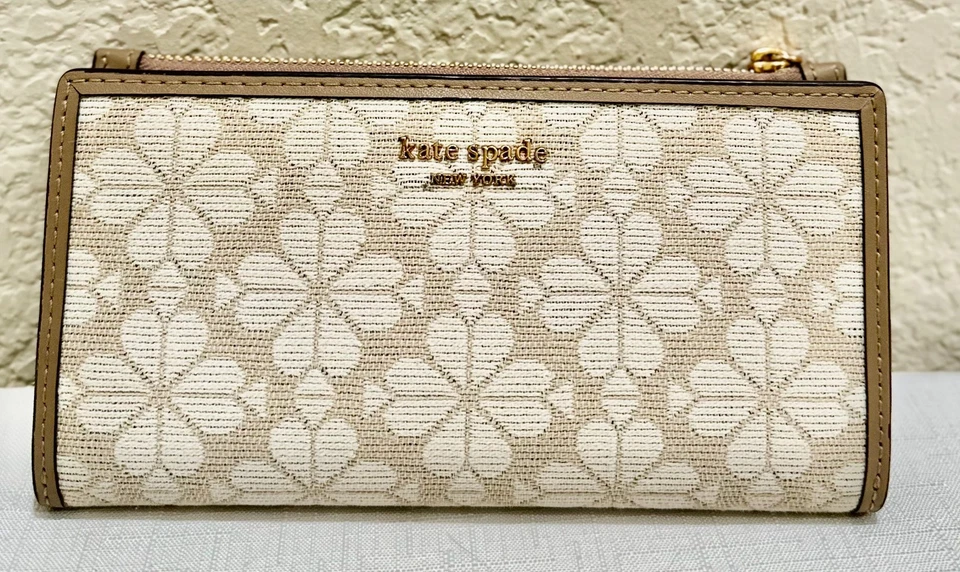 Cartera Kate Spade Flor Jacquard Cremallera Delgada - Natural Multi Plegable 6.75 x 3.5 pulgadas Foto 1 de 4