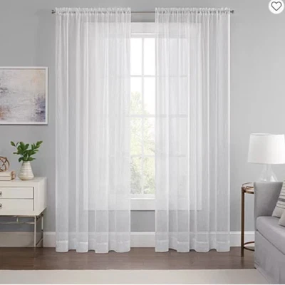 2 Eclipse Privacy Sheer Curtain Panels,White,One Rod Pocket,52 x 84",Polyester - Image 1 of 4