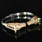 2CT Created Sapphire 925 Silver Women Horse Cuff Bangle Bracelet In Two Tone