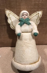 VIKTORIANISCHER STIL ENGEL BAUMAUFSATZ / DEKOR CREME GLITZER FILZWATTE - Bild 1 von 9