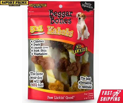 Savory Prime Dog Chew Treat Bone Pork Chicken Duck 5 in 1 Kabobs 4 oz Pack of 6 - Image 1 of 3