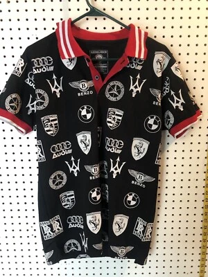 Polo Bleecker & Mercer Para Hombre Talla Pequeña S Coche de Carreras Negro Rojo Blanco Foto 1 de 4
