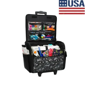 Black Sewing Machine Storage Bag Tote Case Rolling w/ Wheels Sew Carrier Wheeled - Picture 1 of 11
