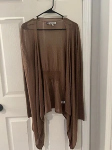 Maglione cardigan Jennifer Lopez medio oro metallizzato maglia aperto davanti lungo - Foto 1 di 4