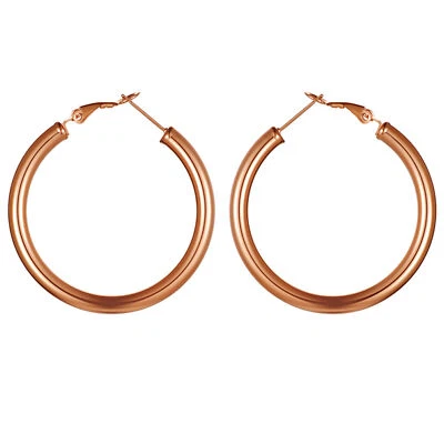 Preciosos pendientes de aro redondos gruesos de oro rosa para mujer joyas de acero inoxidable Foto 1 de 4