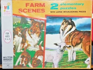 1965 Milton Bradley 2 Elementary Farm Scene Puzzles #4307-1 Sealed Collie Family - Picture 1 of 5