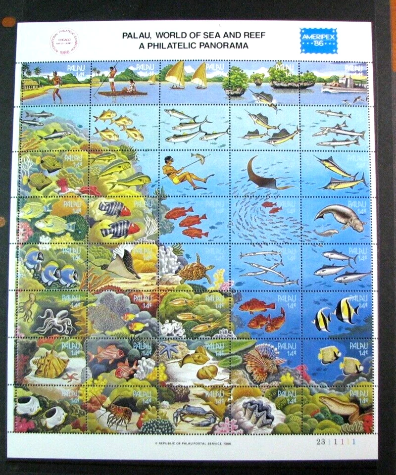 Hoja de bloque de placa Palau Scott # 103 World of Sea and Reef 1986 MNH L743 Foto 1 de 1