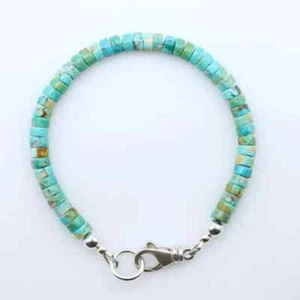 5mm Heishi Bead Arizona Turquoise Bracelet, Blue Green Boho Bohemian Everyday - Picture 1 of 4