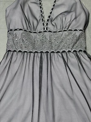 Vtg Y2k Dress Whimsygoth Goth Prom Grunge Fairy Silver Halter Sz 3 Glam Formal - Image 1 of 4